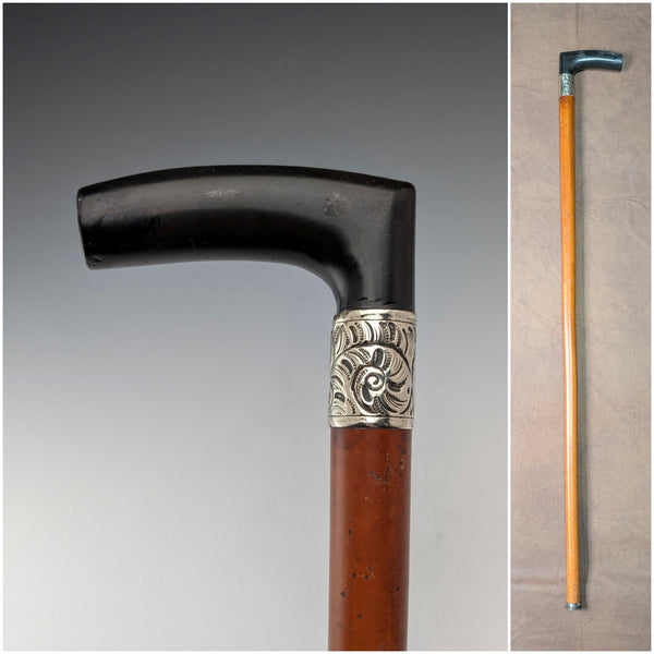 古董英國馬六甲軸樹脂 L 型手柄手杖 88 厘米